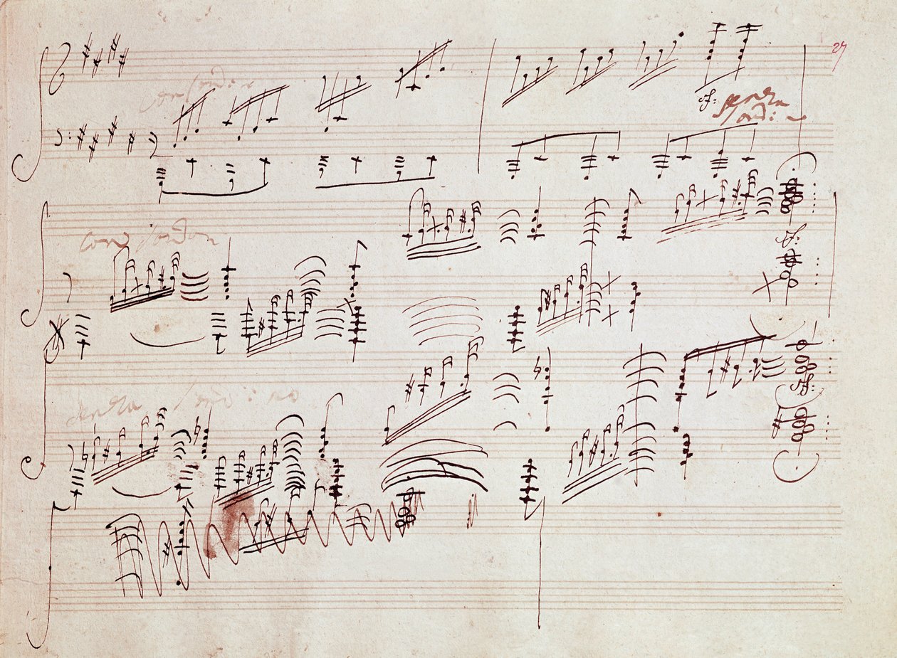 Ludwig van Beethoven (1770-1827) német zeneszerző 1801-ben komponált „” Sonata pour piano n* 14 en do diese minor” „” Sonata au clair de lune” című kottájához. House, Natale de Beethoven, Bonn. Németország alkotó: Ludwig van Beethoven