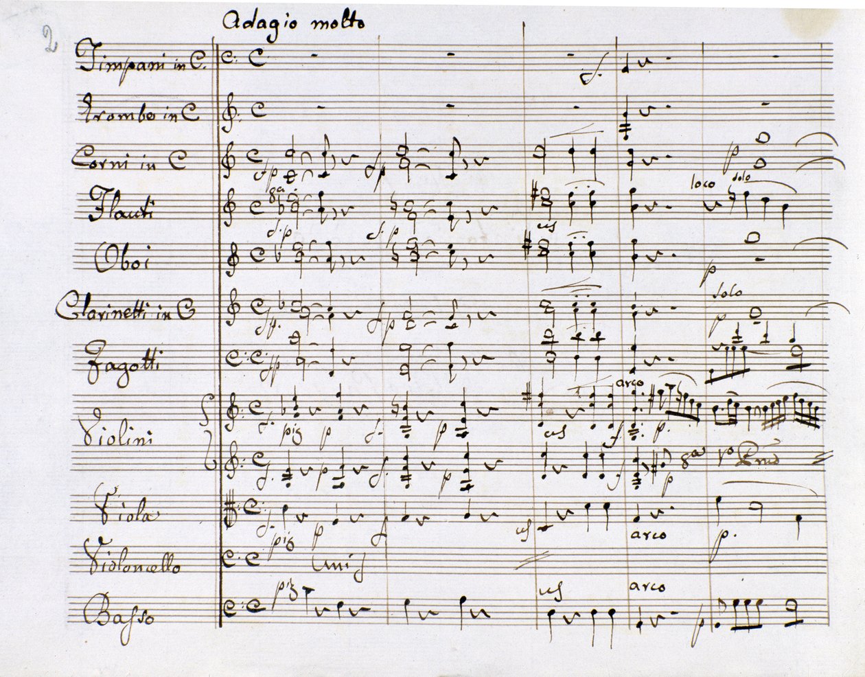 Ludwig van Beethoven (1770-1827) német zeneszerző C-dúr 1. szimfóniájának kottaoldala (1799-1800) Milan Biblioteca del Conservatorio Milánó alkotó: Ludwig van Beethoven
