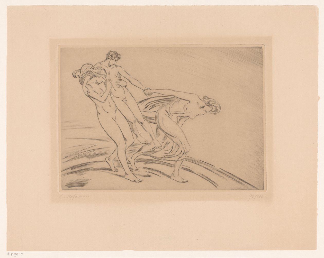 Két nő elrabol egy férfit alkotó: Ludwig von Hofmann (signed by artist)