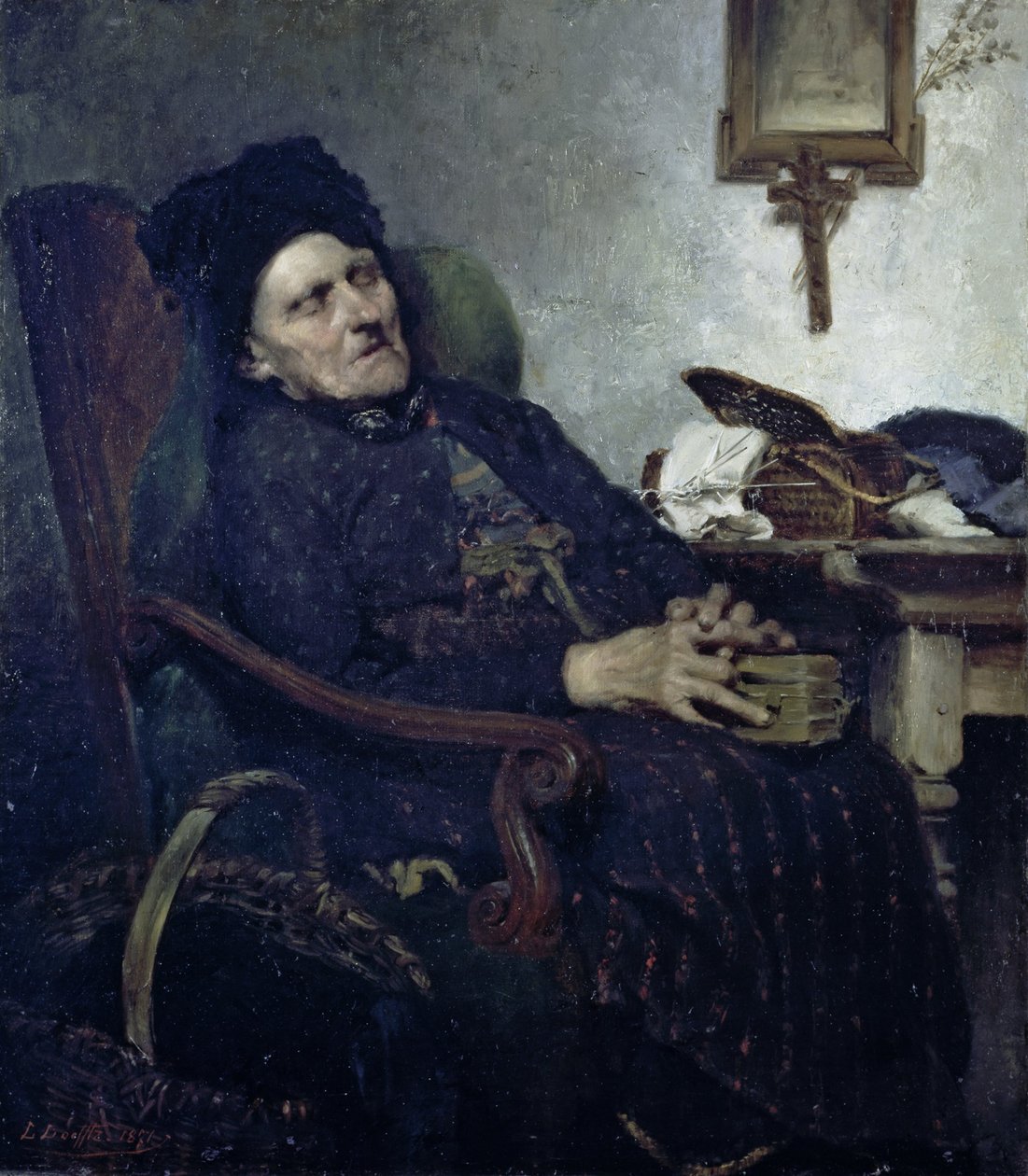 Idős nő a belső térben alkotó: Ludwig von Löfftz