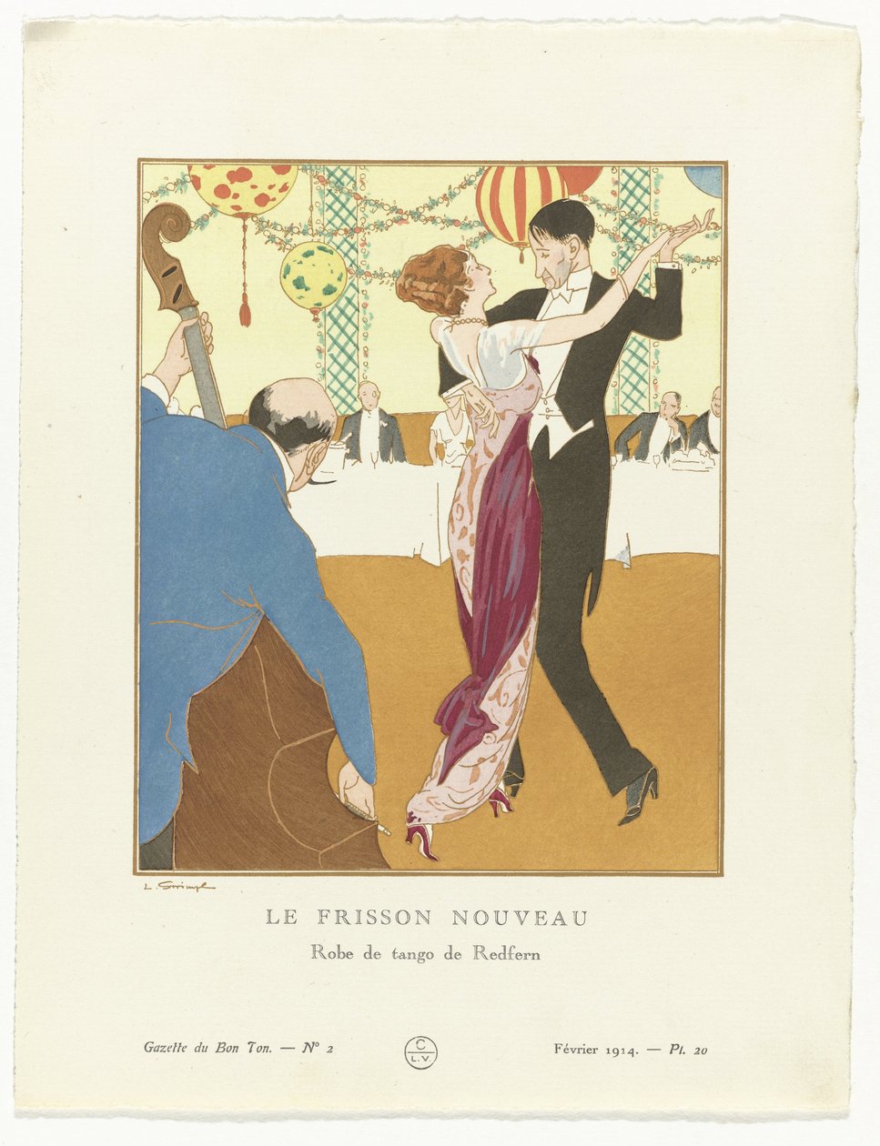 Gazette du Bon Ton. Art – Modes & Frivolités: Estélyi öltözet Az új Thrill: Tango Dress Redferntől (cím a tárgyon) alkotó: Ludwik Strimpl