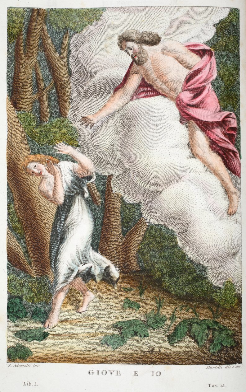 Jove in love to Io vagy Giove e Io, I. könyv, illusztráció Ovidius Metamorphoses című művéből, Firenze, 1832 (kézzel színezett metszet) alkotó: Luigi Ademollo