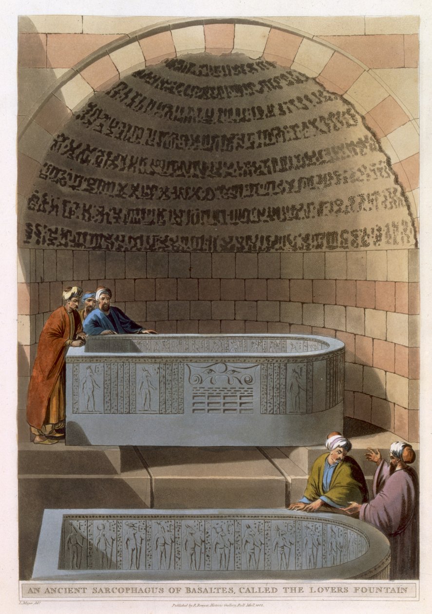 Egy ősi bazaltszi szarkofág, a szerelmesek szökőkútja, 10. tábla a „Nézetek Egyiptomban”-ból, Thomas Milton (1743-1827) kocsma által metszett. írta: Robert Bowyer (1758-1834) 1802 (akvatinta) alkotó: Luigi Mayer