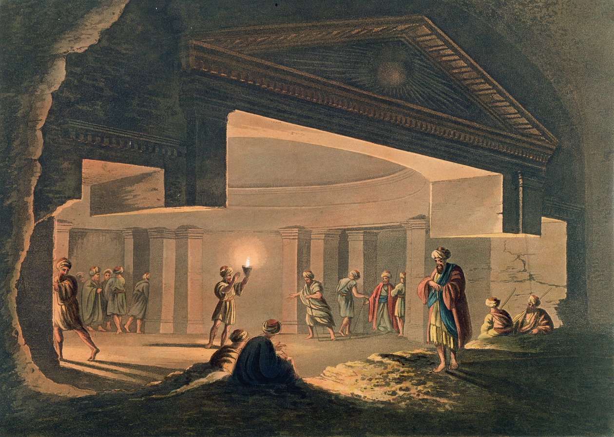 Az alexandriai katakombák belső látképe, 11. tábla a "Views in Egypt" című műből, Thomas Milton (1743-1827) metszete, kiadó: Robert Bowyer (1758-1834) 1802 (akvatinta). alkotó: Luigi Mayer