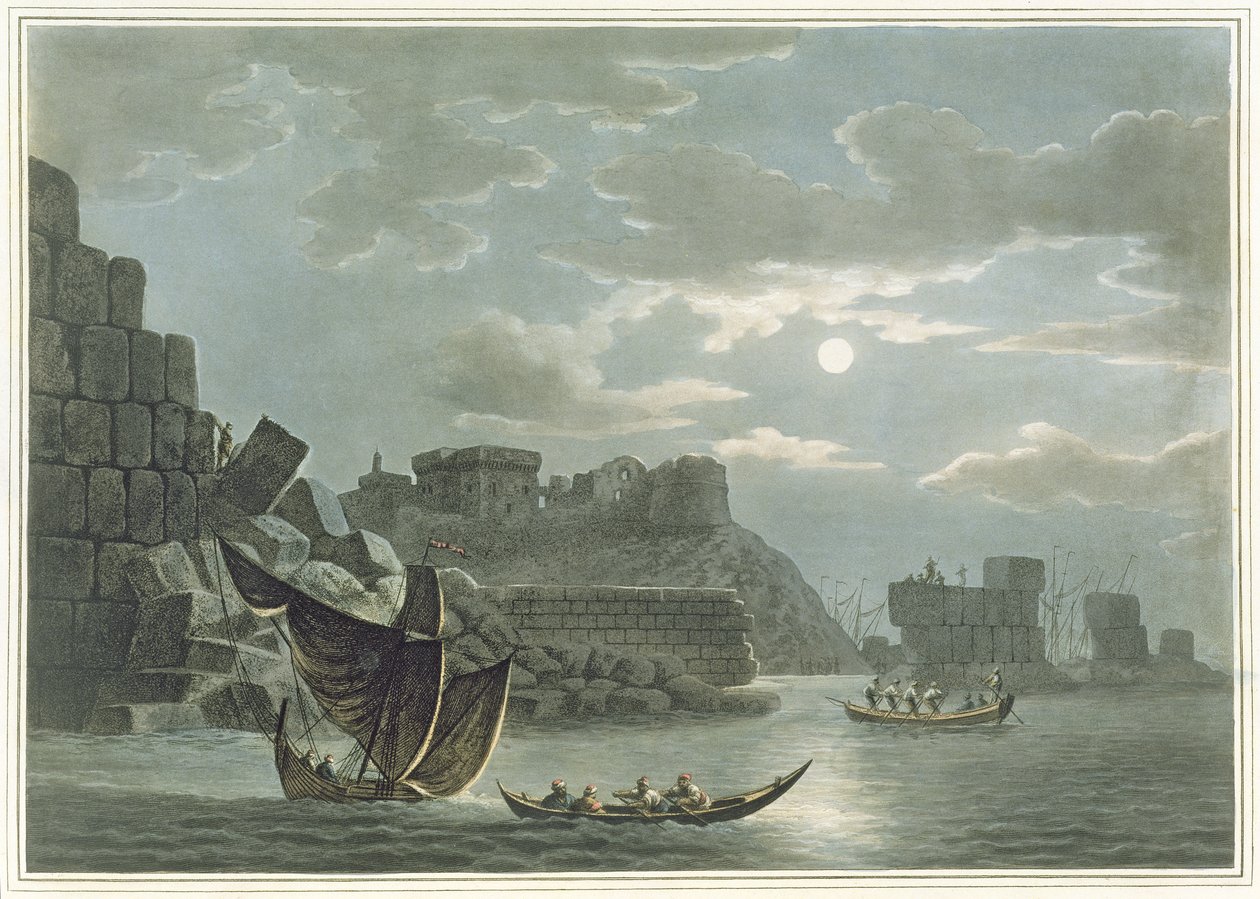 Tortosa szigete, Szíria, a „Nézetek az oszmán uralmakban”, 1810 (színes akvatinta) alkotó: Luigi Mayer