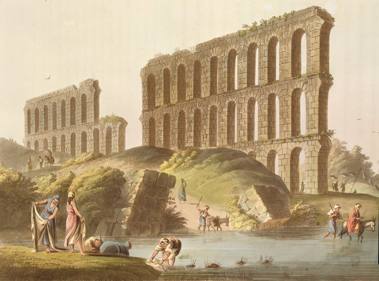 Az ókori karthágói nagy vízvezeték romjai, 23. tábla a „Nézetek az Oszmán Birodalomban” című kiadványból, kocsma. írta: Robert Bowyer (1758-1834) 1803 (akvatinta) alkotó: Luigi Mayer
