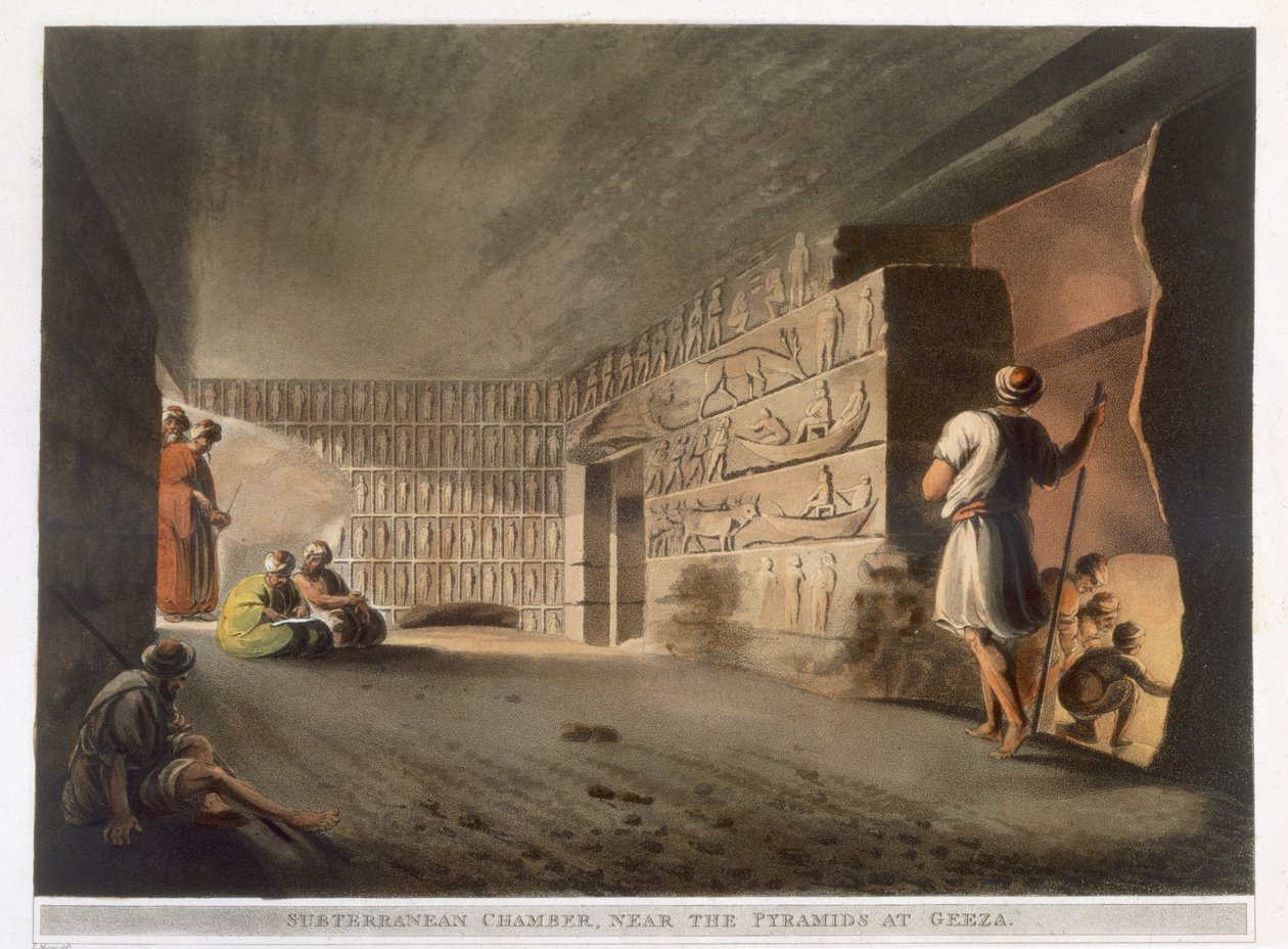 Földalatti kamra a gízai piramisok közelében, 9. terv a „Kilátások Egyiptomban”-ból, Thomas Milton (1743-1827) kocsma metszetében. írta: Robert Bowyer (1758-1834) 1802 (akvatinta) alkotó: Luigi Mayer