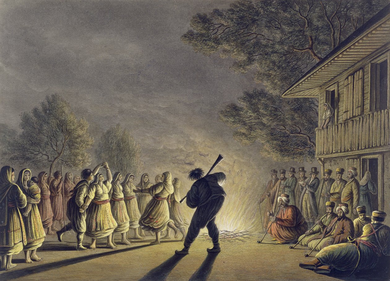 A bolgár parasztok tánca, kocsma. William Watts, 1806 alkotó: Luigi Mayer