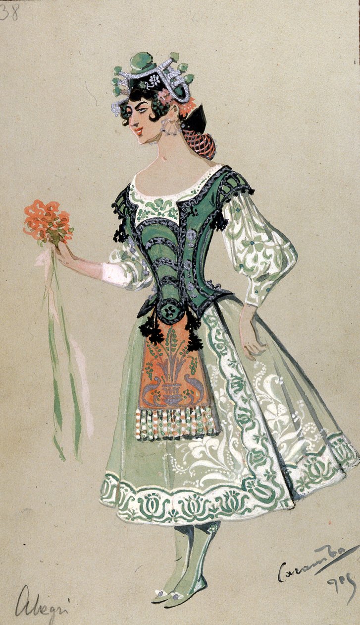 Barbarina jelmezterve Wolfgang Amadeus Mozart "Figaro házassága" című művéből, 1905 alkotó: Luigi Sapelli Caramba