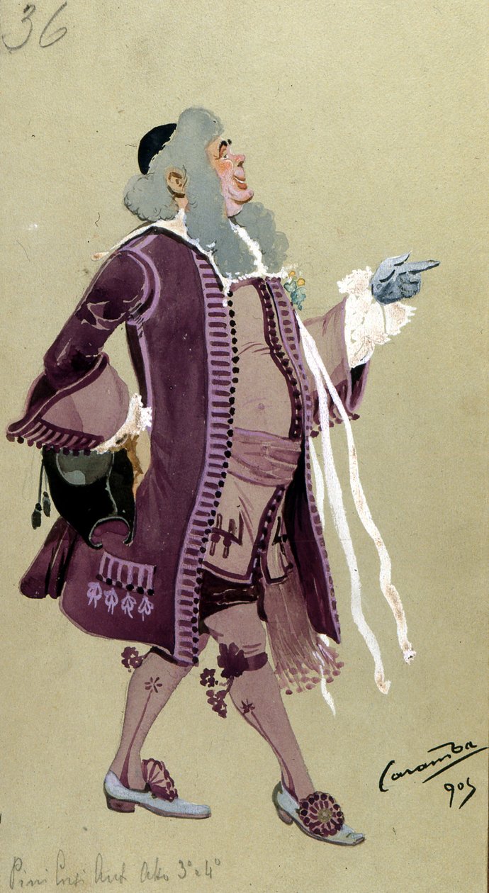 Jelmezterve Don Bartolo számára, Wolfgang Amadeus Mozart Figaro házasságából, 1905 alkotó: Luigi Sapelli Caramba