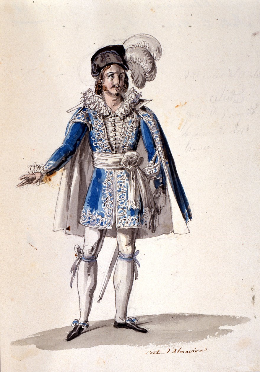 Almaviva gróf jelmezterve a Figaro házasságából, 1905 alkotó: Luigi Sapelli Caramba