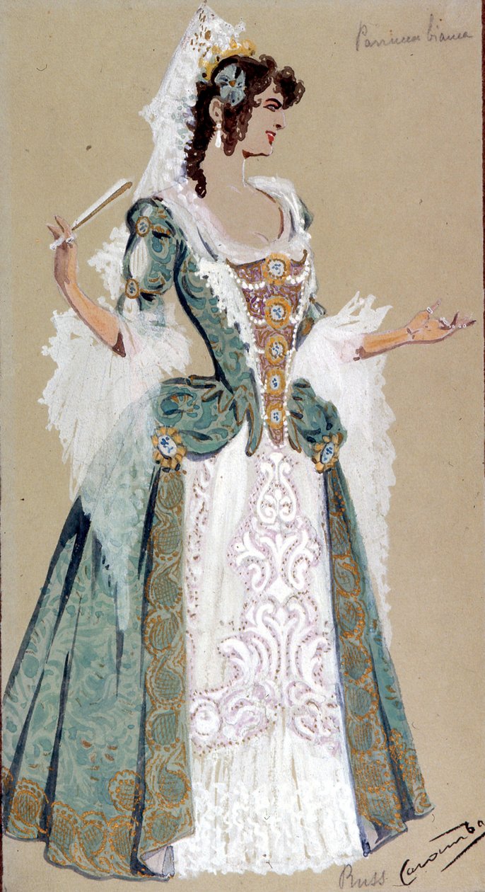 Almaviva grófnő jelmezterve a Figaro házasságából, 1905 alkotó: Luigi Sapelli Caramba