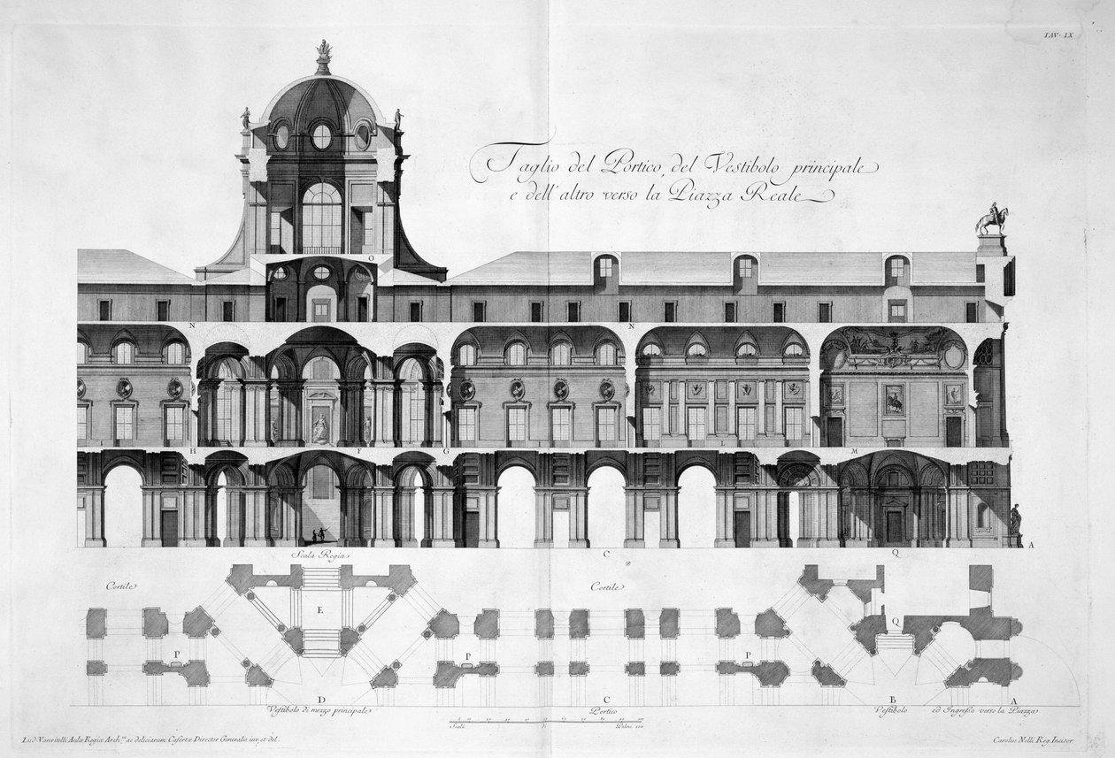 A casertai királyi palota terve, 1756 alkotó: Luigi Vanvitelli