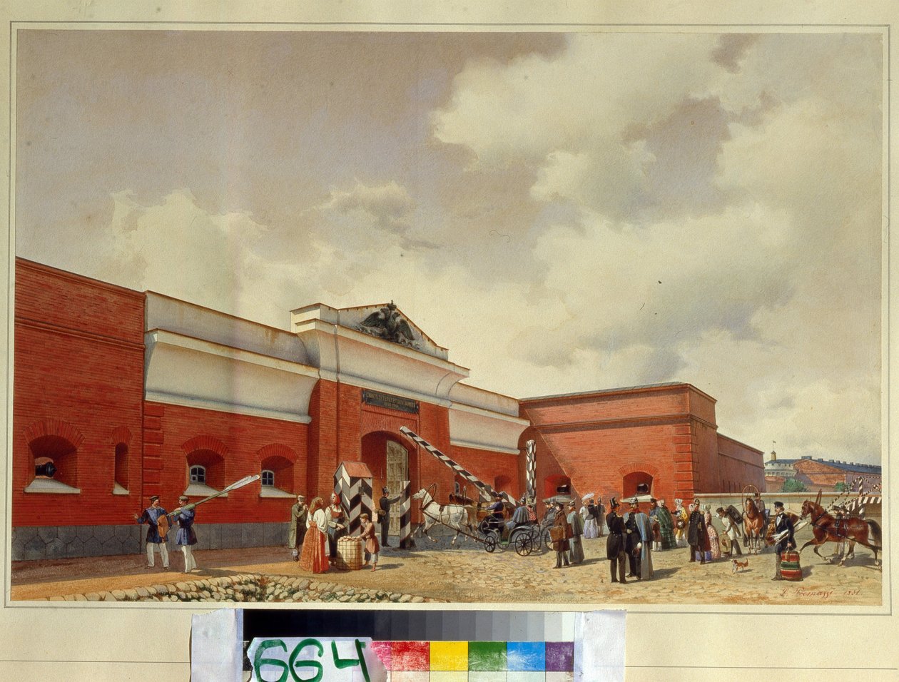 Kronstadt tengeri erődje. Szentpétervári kapu. (A kronstadti tengeri erőd. A szentpétervári kapu). Luigi Premazzi (1814-1891) munkája, akvarell papíron alkotó: Luigi Premazzi