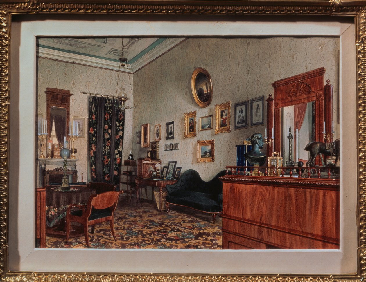 Michail Obreskov dolgozószobája. Luigi Premazzi (1814-1891) munkája, akvarell papíron alkotó: Luigi Premazzi
