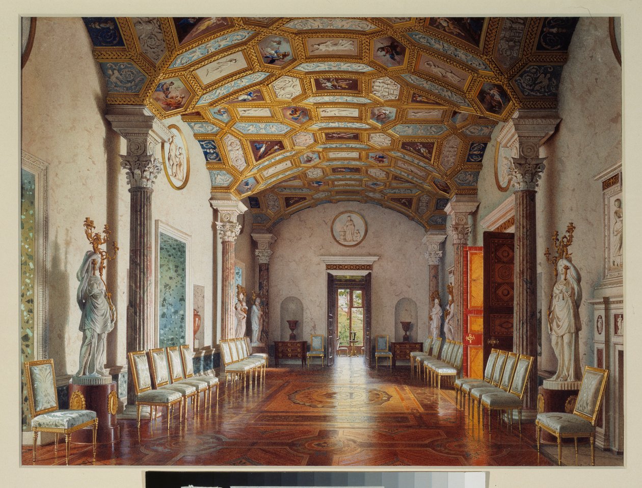 Az achát (agathe) nagy csarnoka Carkoye Selo nagy palotájában. Luigi Premazzi (1814-1891) munkája, akvarell papíron alkotó: Luigi Premazzi