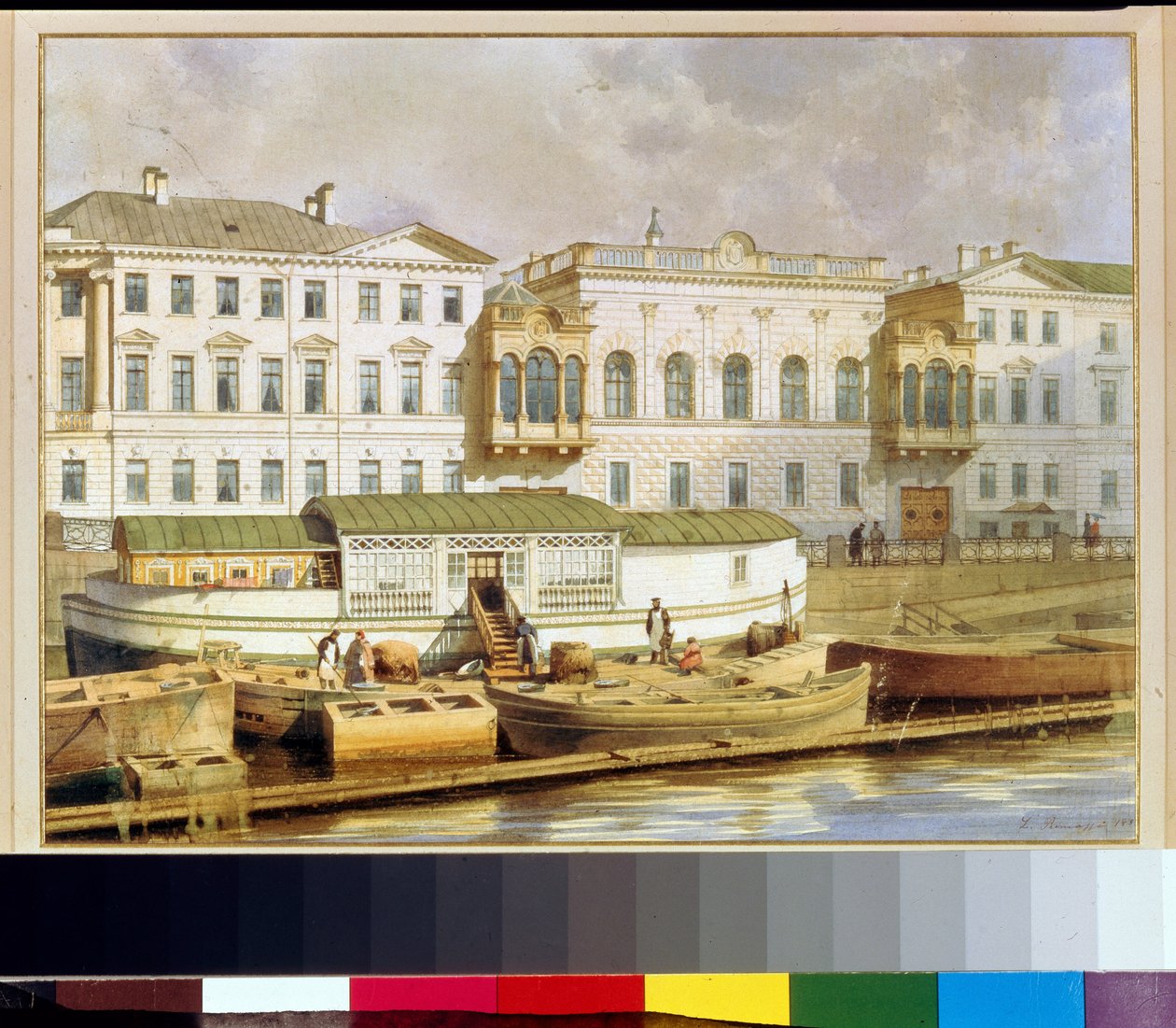 Shuvalov (vagy Naricskine) palota a Fontanka folyón, Szentpétervár (Oroszország) (Naryshkin-palota a Fontanka folyón) - Ludwig (Luigi) Premazzi (1814-1891) festménye, akvarell, papír, 19. század közepe - Magángyűjtemény alkotó: Luigi Premazzi