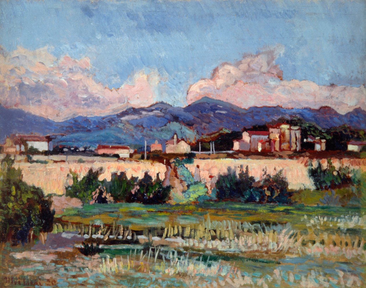 Házak és kertek Ardenzában, Ulvi Liegi (1858-1939), olaj, tábla, 27x34 cm alkotó: Luigi Levi