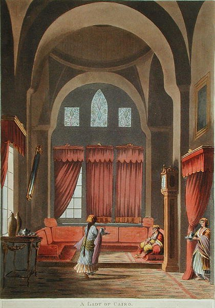 Egy kairói hölgy a „Nézetek Egyiptomban, Sir Robert Ainslie eredeti rajzaiból” című művéből, 1802-ben (színes litó) alkotó: Luigi (after) Mayer