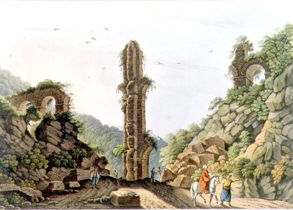 Egy ősi vízvezeték Samosban, 61. tábla a „Nézetek az oszmán dominanciákban” című sörözőből. írta R. Bowyer alkotó: Luigi (after) Mayer