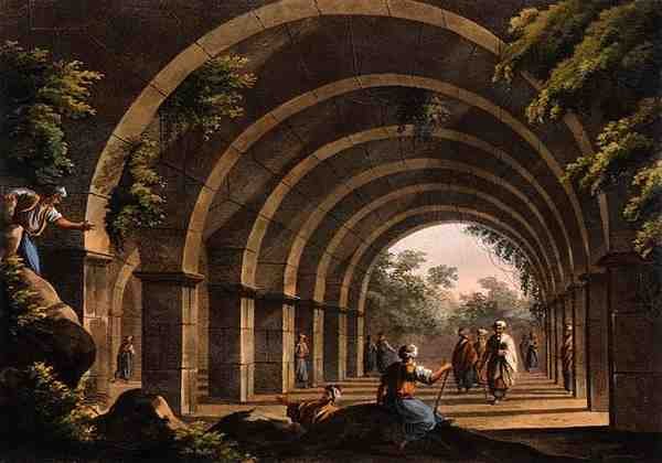 Egy ősi fürdő Cacamóban, Karamániában, a "Nézetek az Oszmán Birodalomban" című művéből, Robert Bowyer (1758-1834) kiadásában, 1803 (színes akvatinta) alkotó: Luigi (after) Mayer
