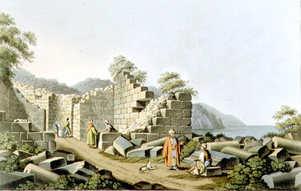 Egy ókori templom romjai Szamoszon, 58. tábla a "Views in the Ottoman Dominions" című kiadványból (R. Bowyer). alkotó: Luigi (after) Mayer