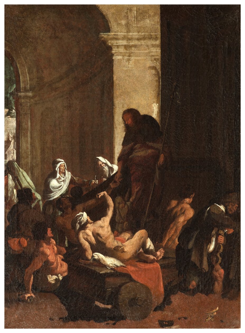 Északi kereszthajó, San Rocco oltára 1635, 45, Genovesino 1645, Áruosztás a szegényeknek, festve balra lent alkotó: Luigi Miradori