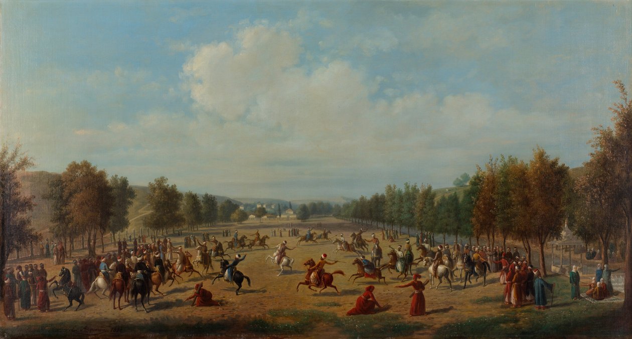Jereed játéka a Kagithane-ban, c. 1890 alkotó: Luigi Acquarone