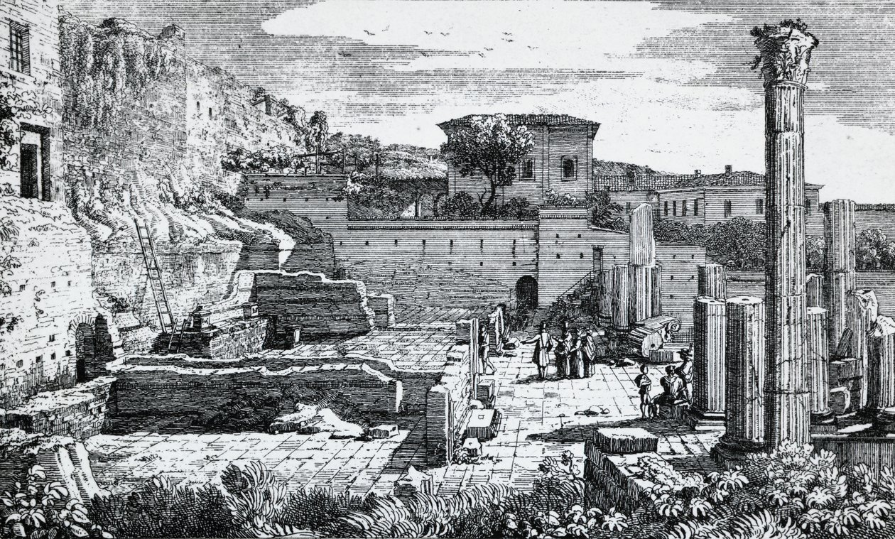 A bresciai Vespasianus-templom romjai, Louis Basiletti (1780-1860) metszet, Olaszország alkotó: Luigi Basiletti