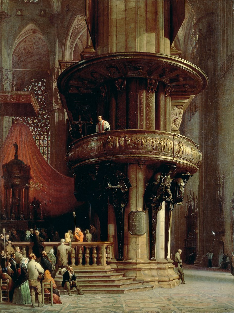 Prédikáció a milánói dómban, Luigi Bisi (1814-1886), olaj, vászon alkotó: Luigi Bisi