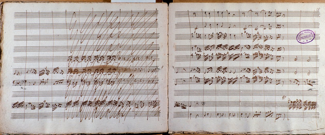 Dupla oldal, Luigi Boccherini cselló-zenekari Esz-versenyének partitúrájának szerzője aláírásával alkotó: Luigi Boccherini