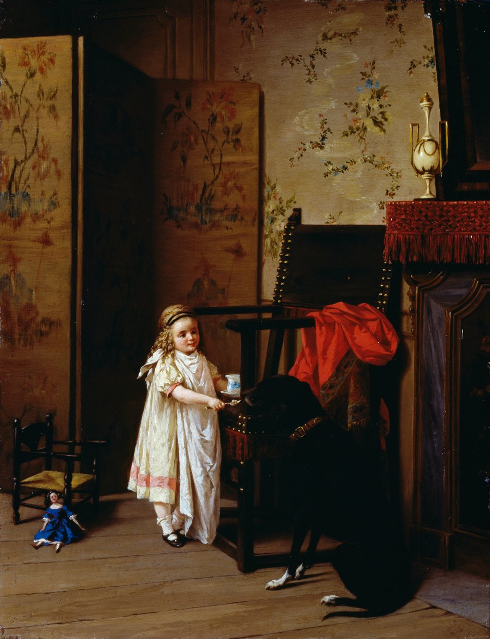 Reggeli két személyre, Luigi Crosio (1835-1915), olaj, panel, 42x32 cm alkotó: Luigi Crosio