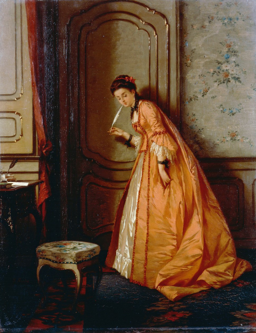 Listening, Luigi Crosio (1835-1915), olaj, panel, 40,5x32 cm alkotó: Luigi Crosio
