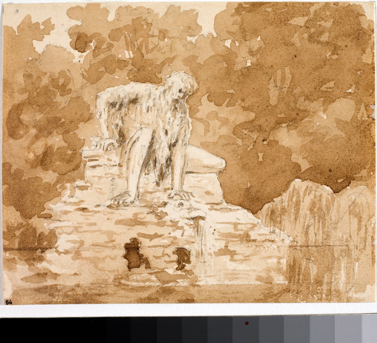Appennino, River God szobor sziklán 1580-ban Pratolinóban, Villa Demidov (akvarell, 1825 körül) alkotó: Luigi Garibbo