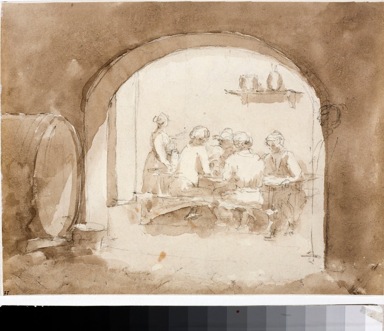 Egy fogadó belseje (akvarell, 1820 körül) alkotó: Luigi Garibbo