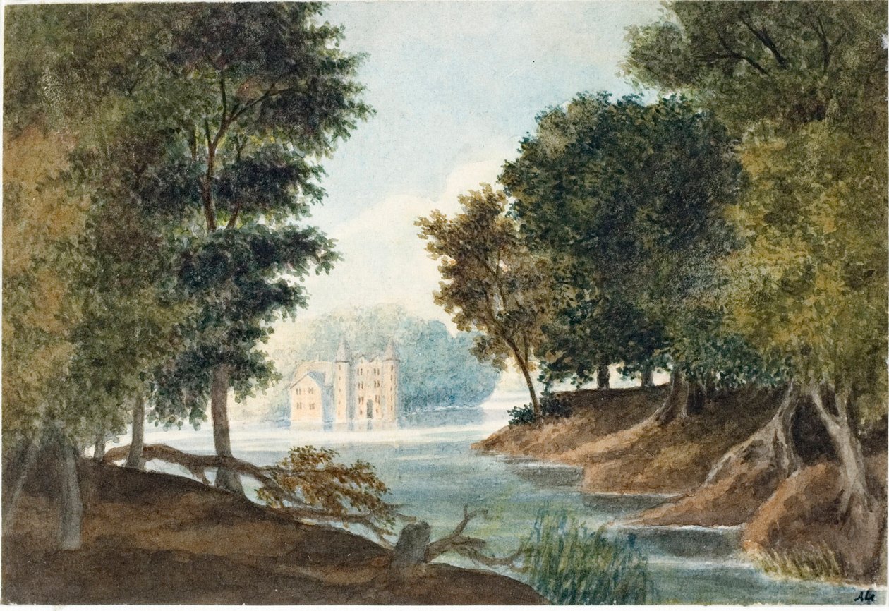 Táj folyóval és villával (akvarell, 1825 körül) alkotó: Luigi Garibbo