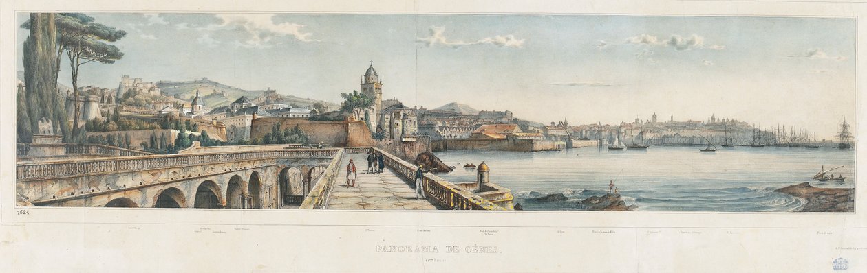 Panorámás kilátás Genova városára alkotó: Luigi Garibbo