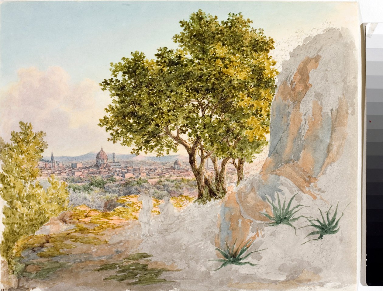 Firenze panoráma (rajz és akvarell, 1825 körül) alkotó: Luigi Garibbo