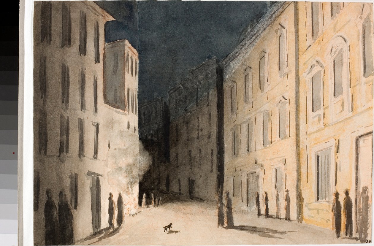 A genovai Strada Nuovissima perspektívája (akvarell, 1825 körül) alkotó: Luigi Garibbo