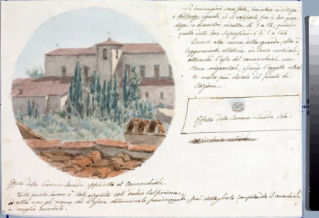 A Firenze melletti San Salvatore al monte templom teleszkópos képe (Rajz és akvarell, 1833 körül) alkotó: Luigi Garibbo