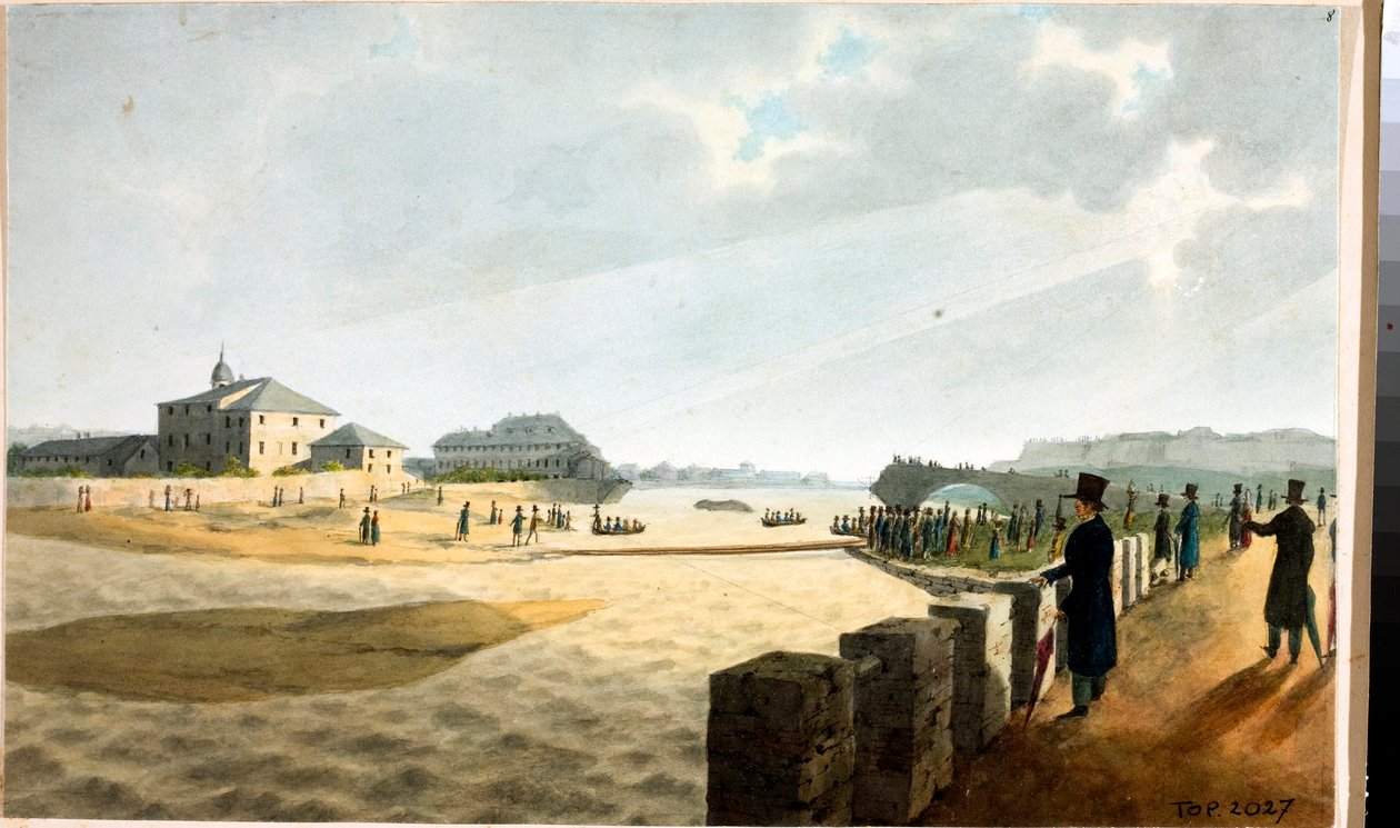Kilátás a genovai Pila-hídra (akvarell, 1825 körül) alkotó: Luigi Garibbo