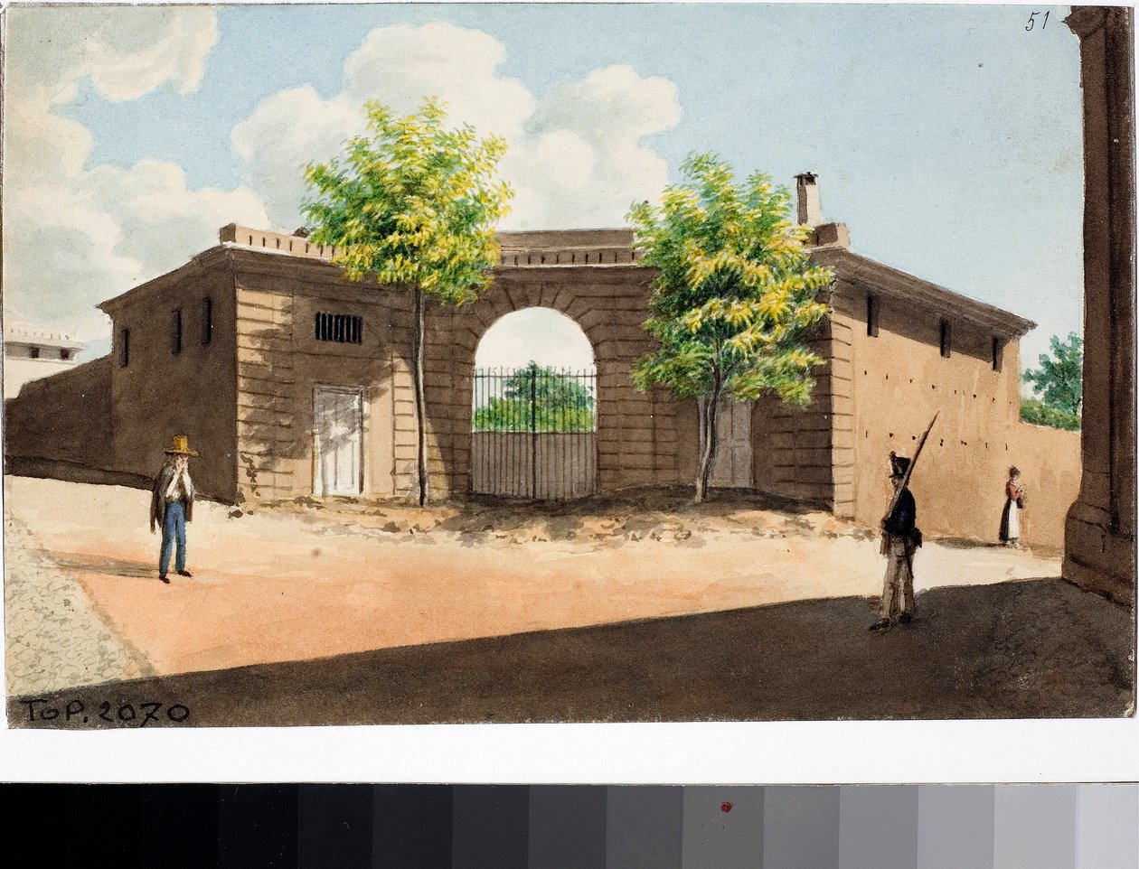 Kilátás a San leonardo térre, Genova (akvarell, kb. 1812-1815) alkotó: Luigi Garibbo