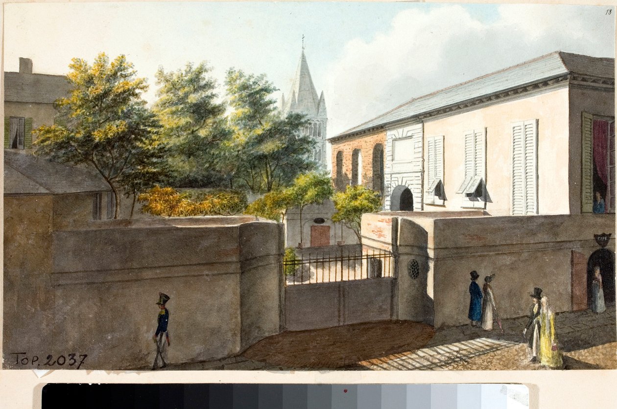 Kilátás a Villa Faraggianára és a Pre-i harangtoronyra (Rajz és akvarell, 1825 körül) alkotó: Luigi Garibbo