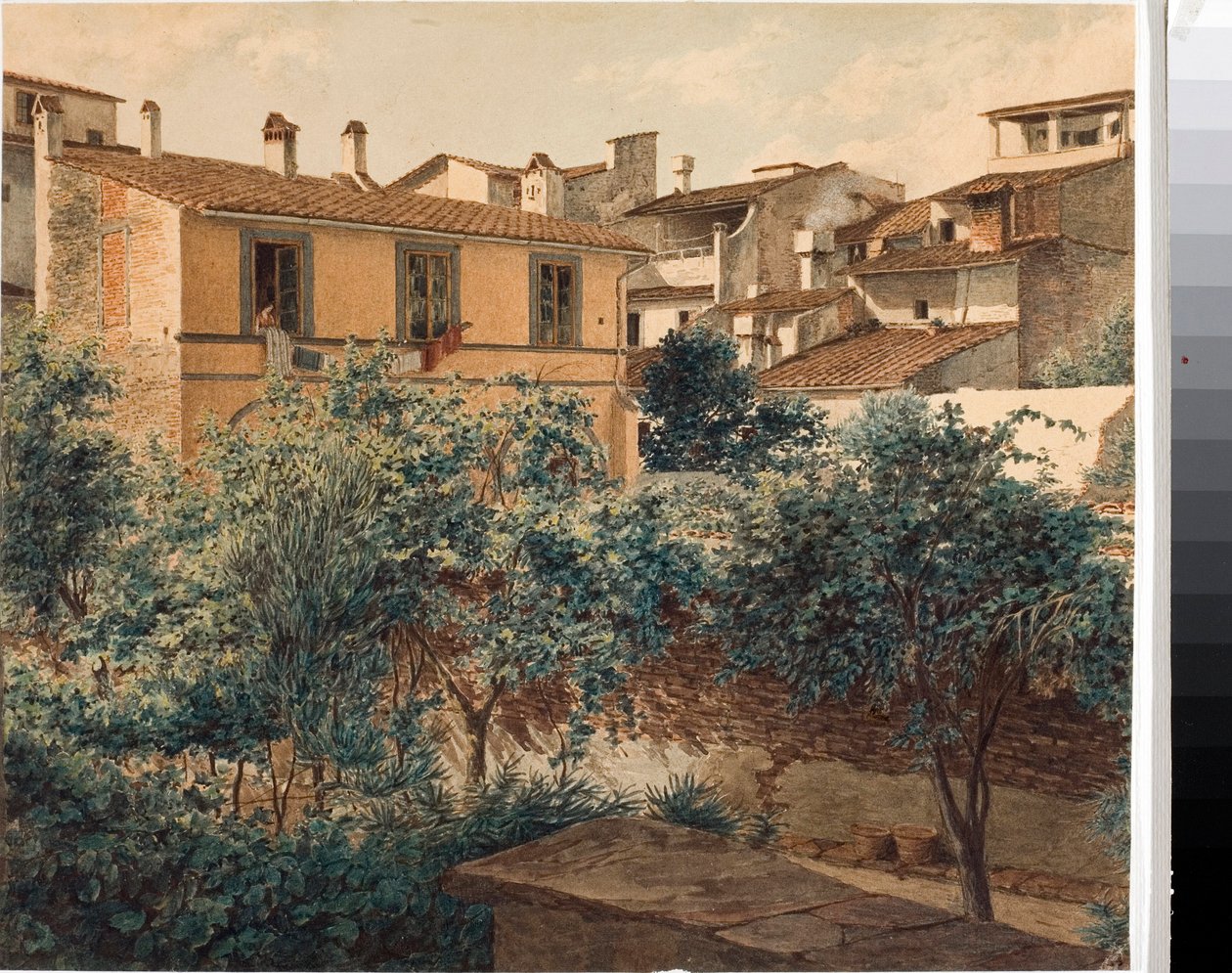 Kilátás a firenzei házakra (akvarell, 1825 körül) alkotó: Luigi Garibbo