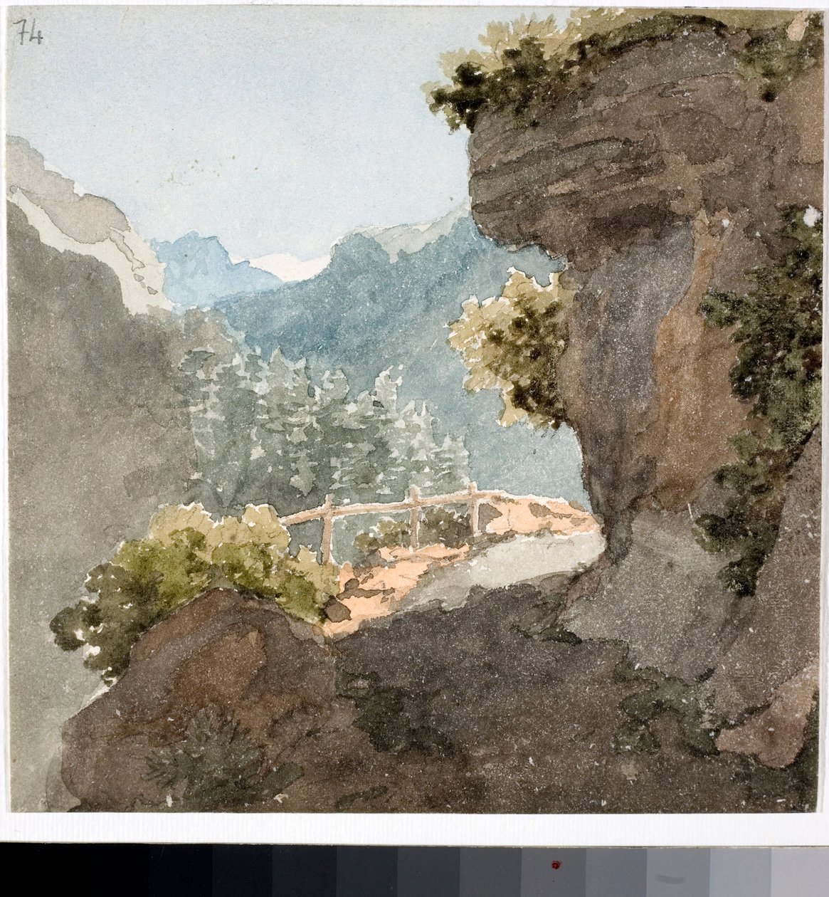 Kilátás a hegyi ösvényre (akvarell, 1820 körül) alkotó: Luigi Garibbo