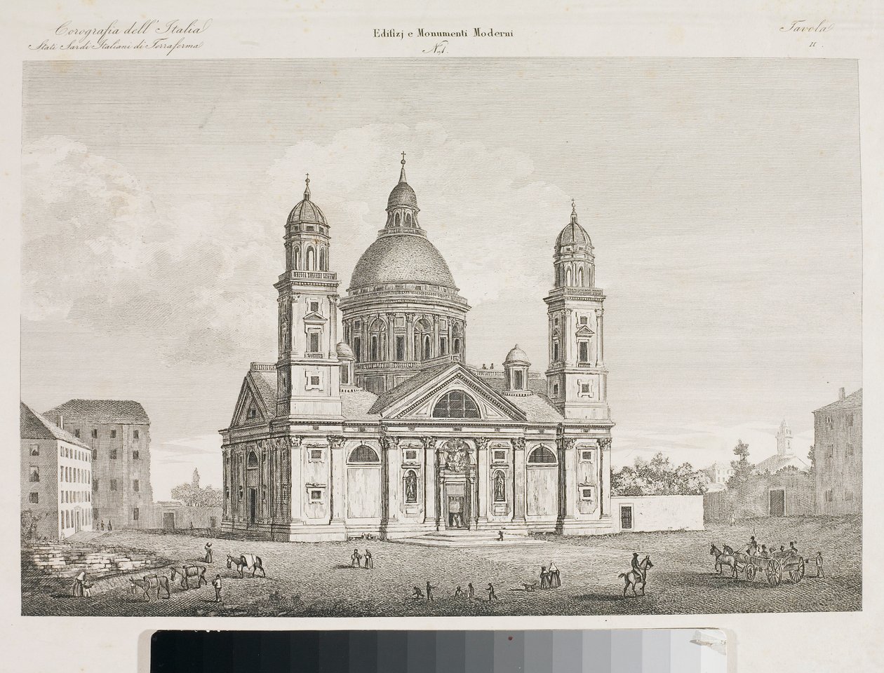 Kilátás a genovai Santa Maria Assunta di Carignano-bazilikára (rézkarc alkotó: Luigi Garibbo