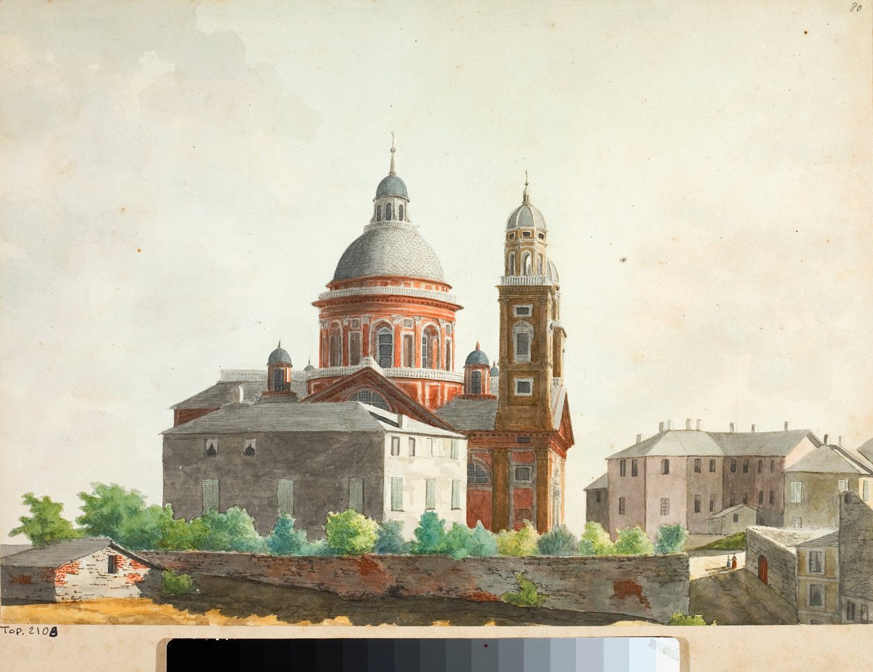 Kilátás a genovai Santa Maria Assunta di Carignano-bazilikára (akvarell alkotó: Luigi Garibbo