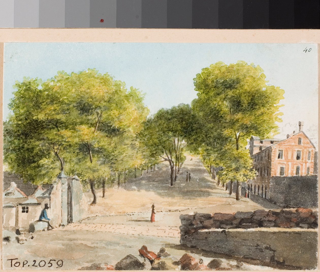 A genovai Cappuccini montee kilátása (akvarell, 1825 körül) alkotó: Luigi Garibbo