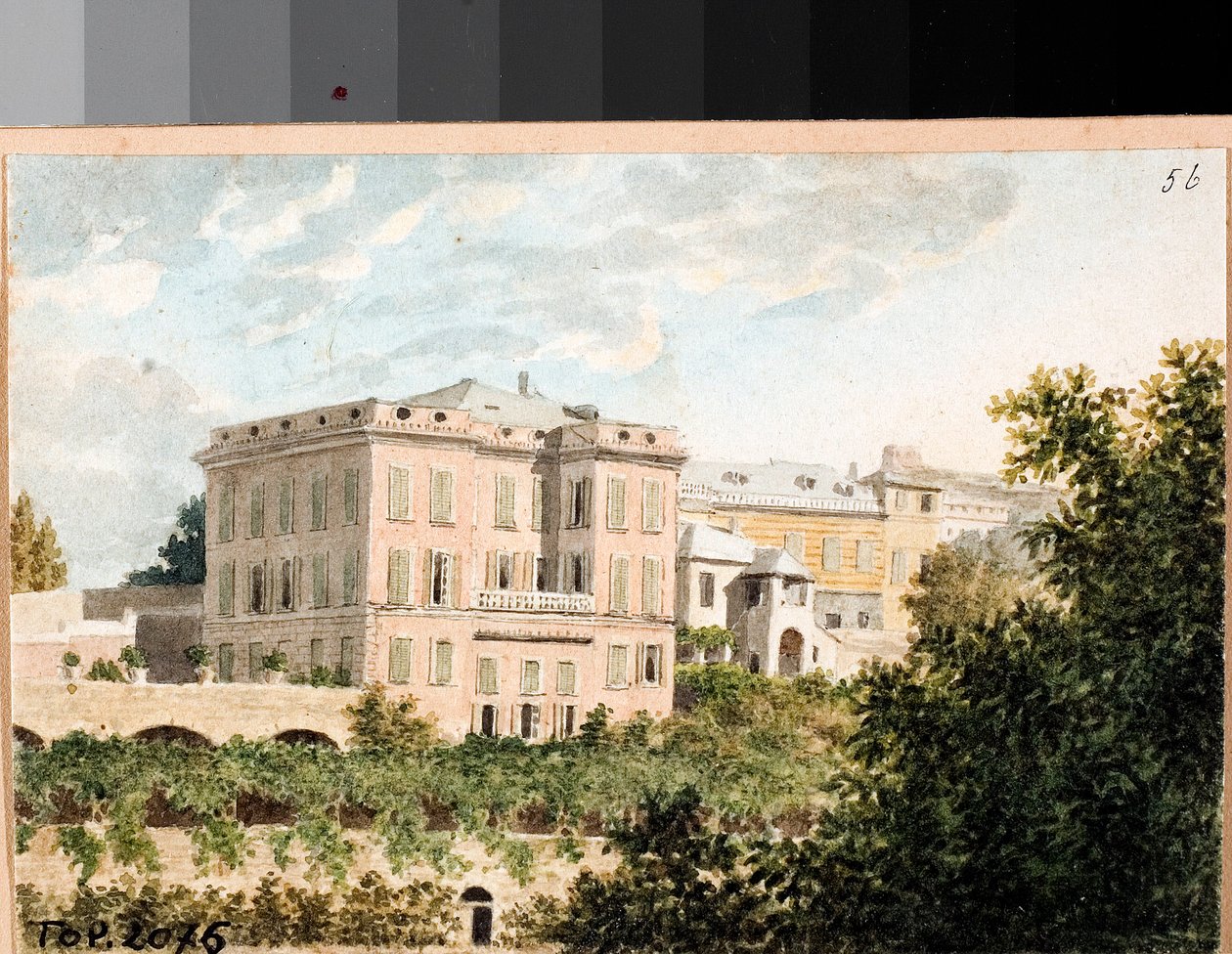 Kilátás a villa Cambasiora, Genova (akvarell, kb. 1820) alkotó: Luigi Garibbo