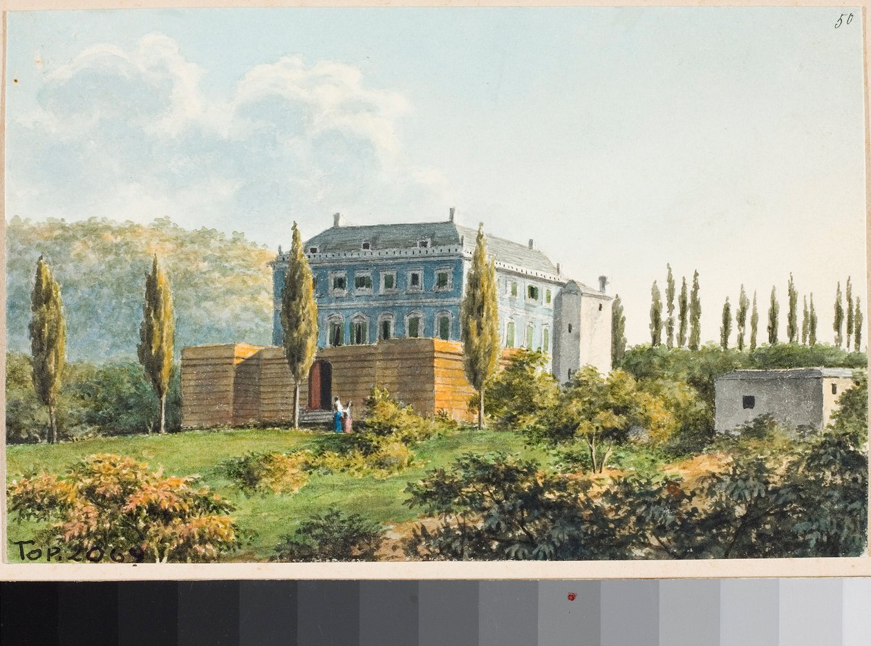 Kilátás a villára valószínűleg Genova Albaro kerületében (akvarell, 1825 körül) alkotó: Luigi Garibbo